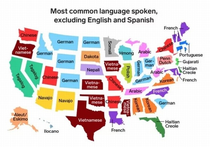 Most Common Language in U.S. States (Besides English and Spanish)